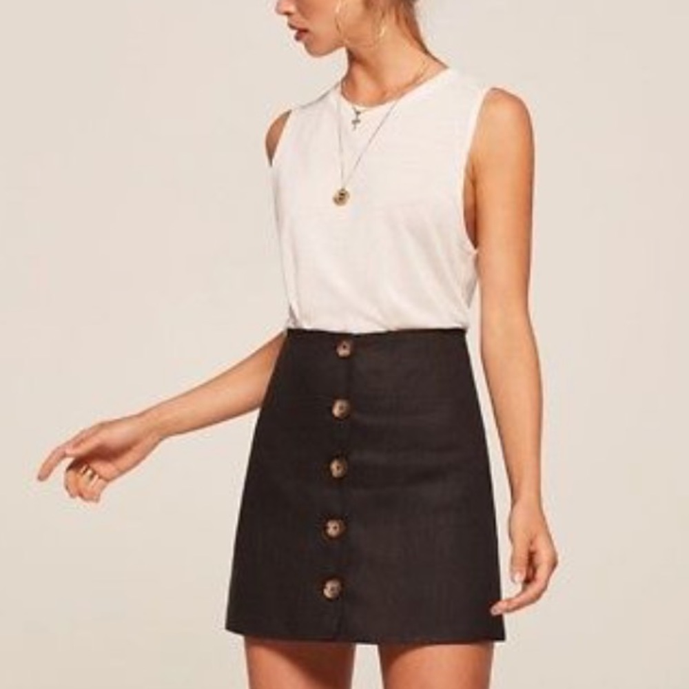 The Reformation black linen skirt